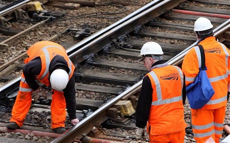 Network Rail in legal bid to halt signallers' strike...Network Rail engineers work on the track near to Cambridge City train station in the centre of the city.PRESS ASSOCIATION Photo. Picture date: Thursday April 1, 2010. Network Rail urged a High Court judge to grant an injunction today to block a strike which it says would cause 'immense damage to the economy'. See PA story COURTS Rail. Photo credit should read: Chris Radburn/PA Wire